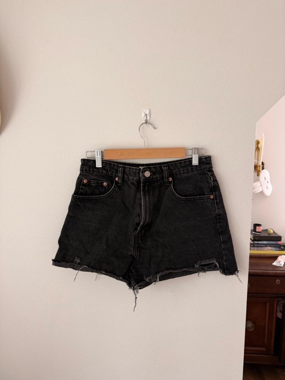 Zara Black Distressed High-Waist Denim Shorts